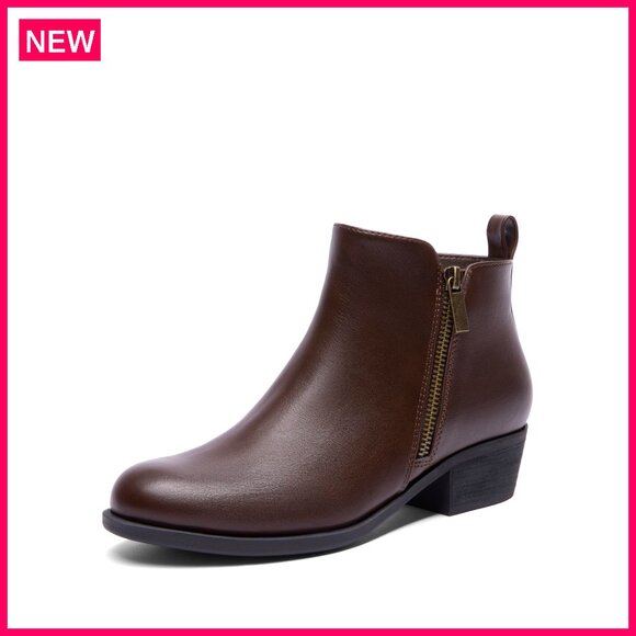 Women's Ankle Boots Chunky Heel Side Zipper Booties Shoes